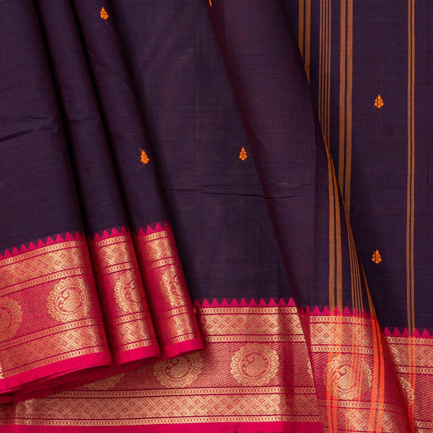 Wine And Pink Kanchi Cotton Saree For Festive Wear PV MM KC 767