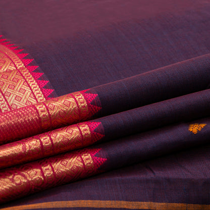 Wine And Pink Kanchi Cotton Saree For Festive Wear PV MM KC 767