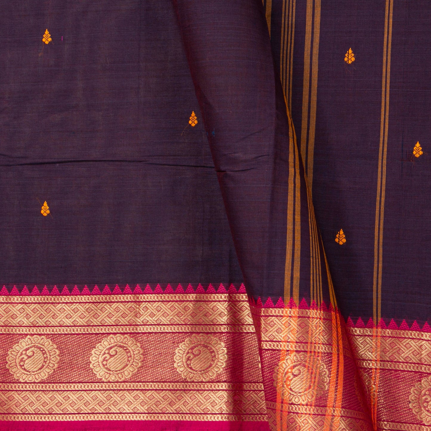 Wine And Pink Kanchi Cotton Saree For Festive Wear PV MM KC 767