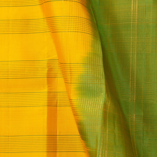Yellow And Light Green Kanchipuram Silk Saree Light Weight For Festive Wear PV KNN 277