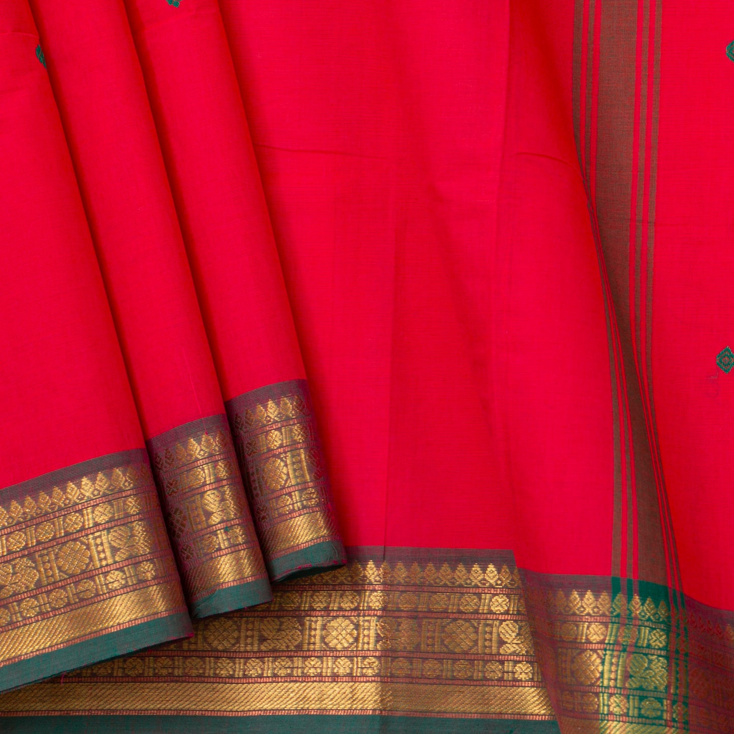 Pink And Green Kanchi Cotton Saree For Festive Wear PV MM KC 835