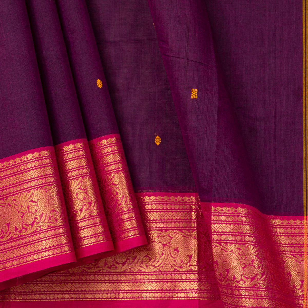 Wine And Pink Kanchi Cotton Saree For Festive Wear PV MM KC 857