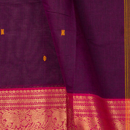 Wine And Pink Kanchi Cotton Saree For Festive Wear PV MM KC 857