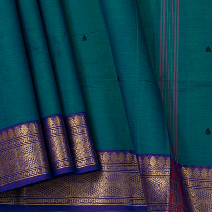 Teal And Blue Kanchi Cotton Saree For Festive Wear PV MM KC 858