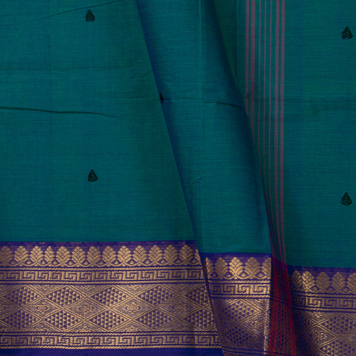 Teal And Blue Kanchi Cotton Saree For Festive Wear PV MM KC 858