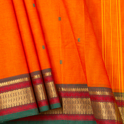 Orange And Green Kanchi Cotton Saree For Festive Wear PV MM KC 809