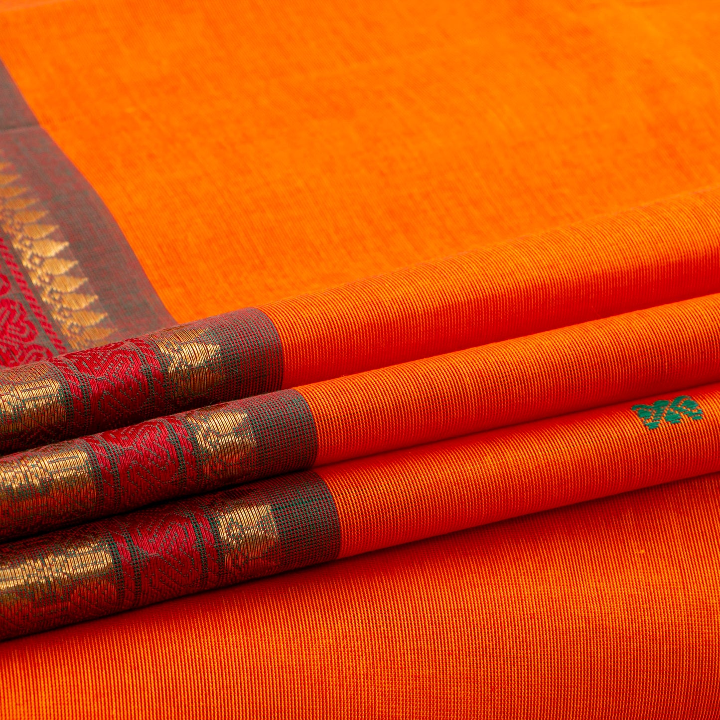 Orange And Green Kanchi Cotton Saree For Festive Wear PV MM KC 809