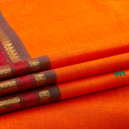 Orange And Green Kanchi Cotton Saree For Festive Wear PV MM KC 809
