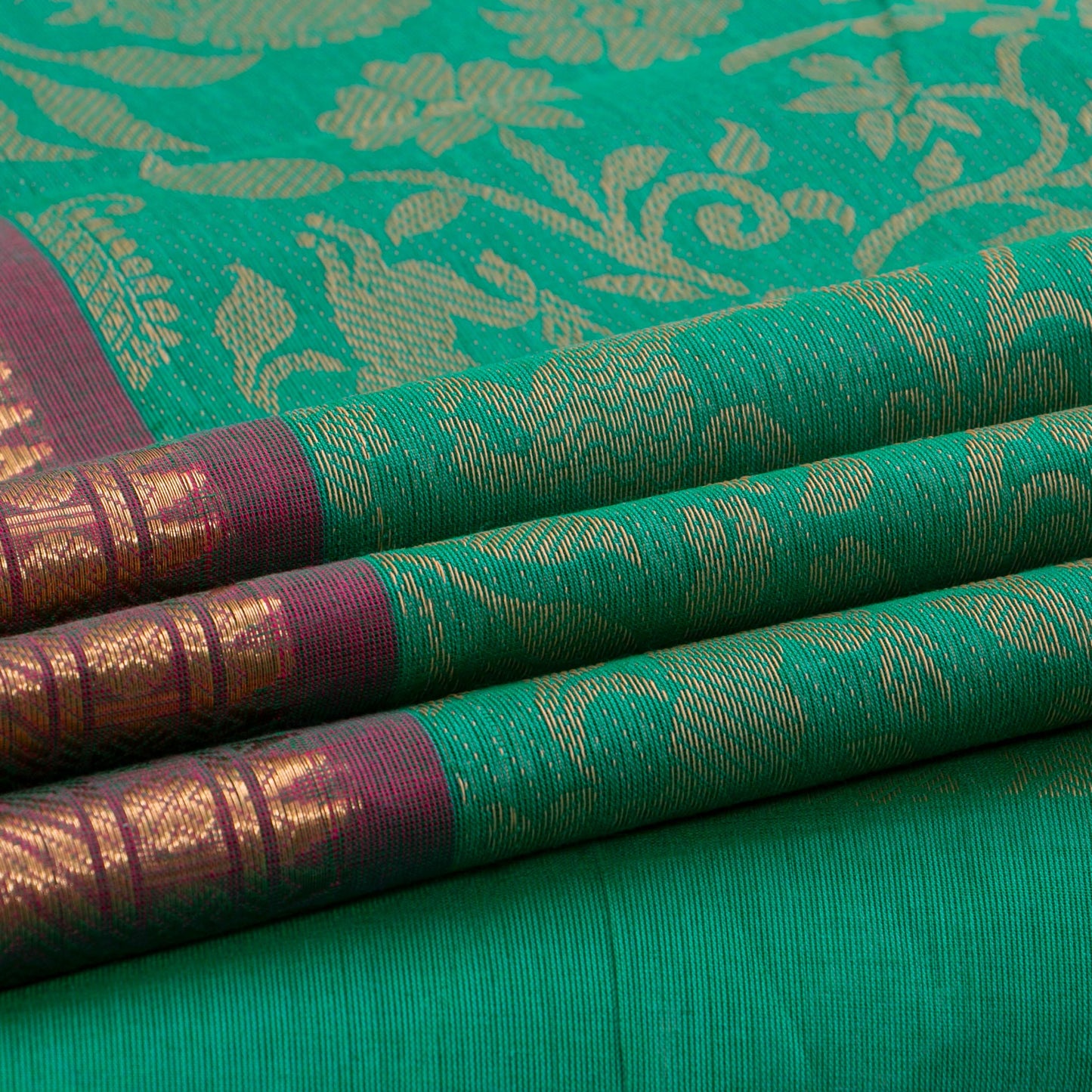 Sea Green And Pink Vanasingaram Kanchi Cotton Saree For Office Wear PV MM KC 642