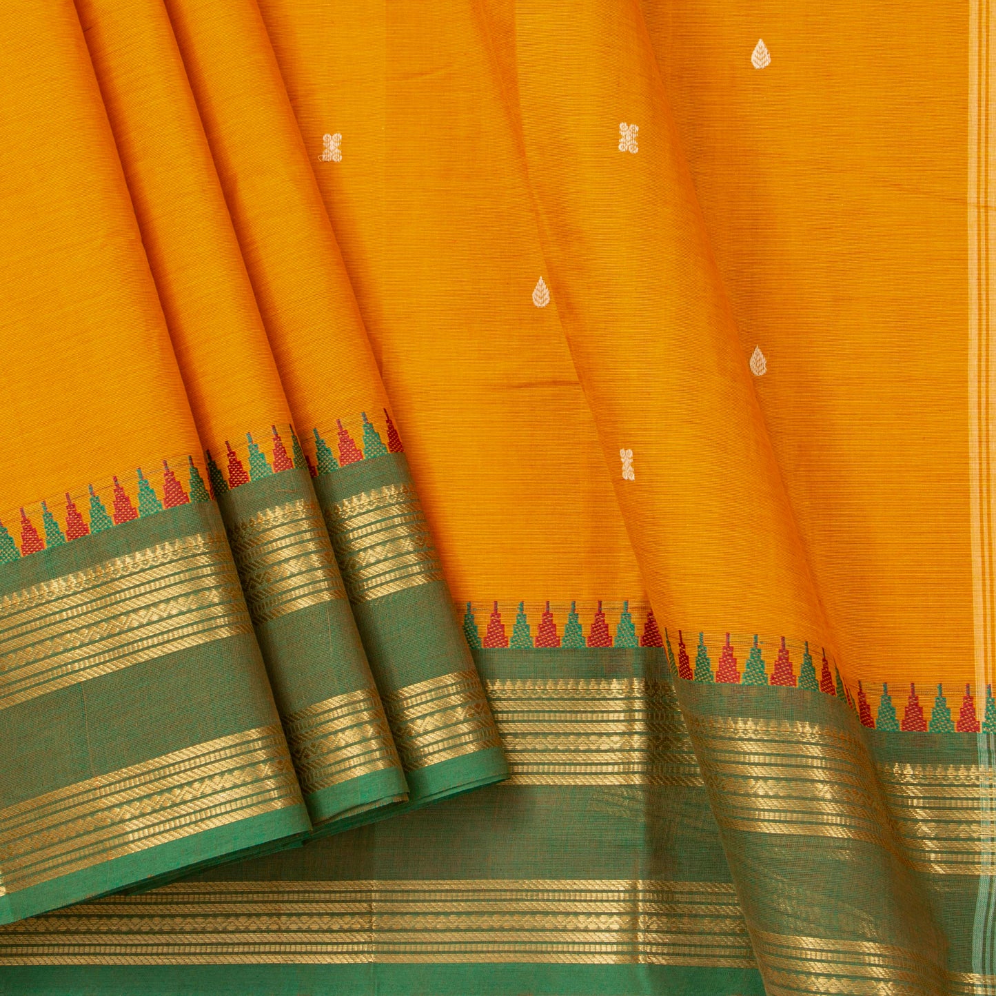 Yellow Kanchi Cotton Saree Ganga Jamuna Border For Festive Wear PV MM KC 789