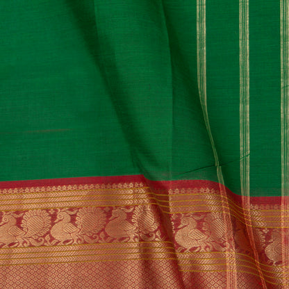 Green And Red Kanchi Cotton Saree With Long Zari Border For Festive Wear PV MM KC 382