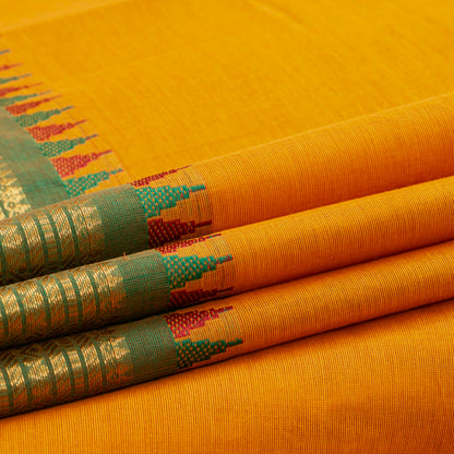 Yellow Kanchi Cotton Saree Ganga Jamuna Border For Festive Wear PV MM KC 789