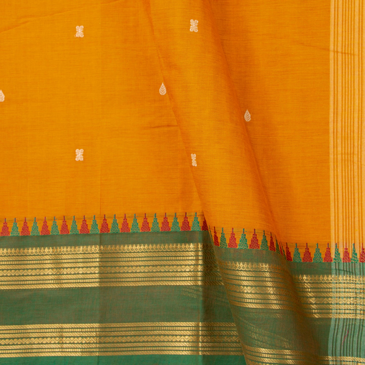 Yellow Kanchi Cotton Saree Ganga Jamuna Border For Festive Wear PV MM KC 789