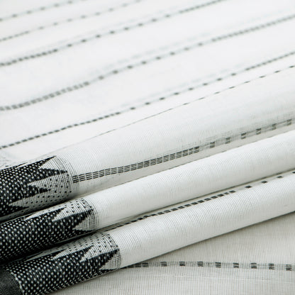 White And Black Kanchi Cotton Saree With Temple Border For Office Wear PV MM KC 609
