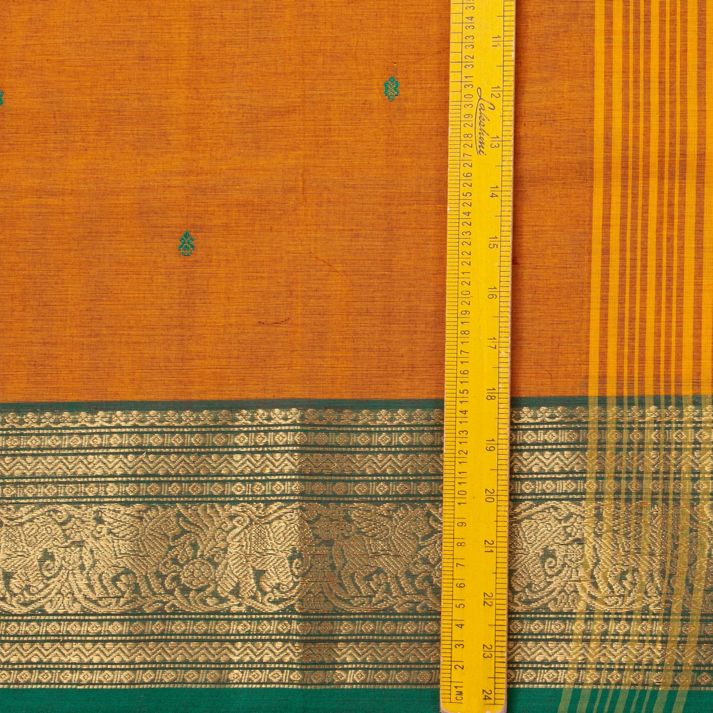 Rust And Green Kanchi Cotton Saree For Festive Wear PV MM KC 852