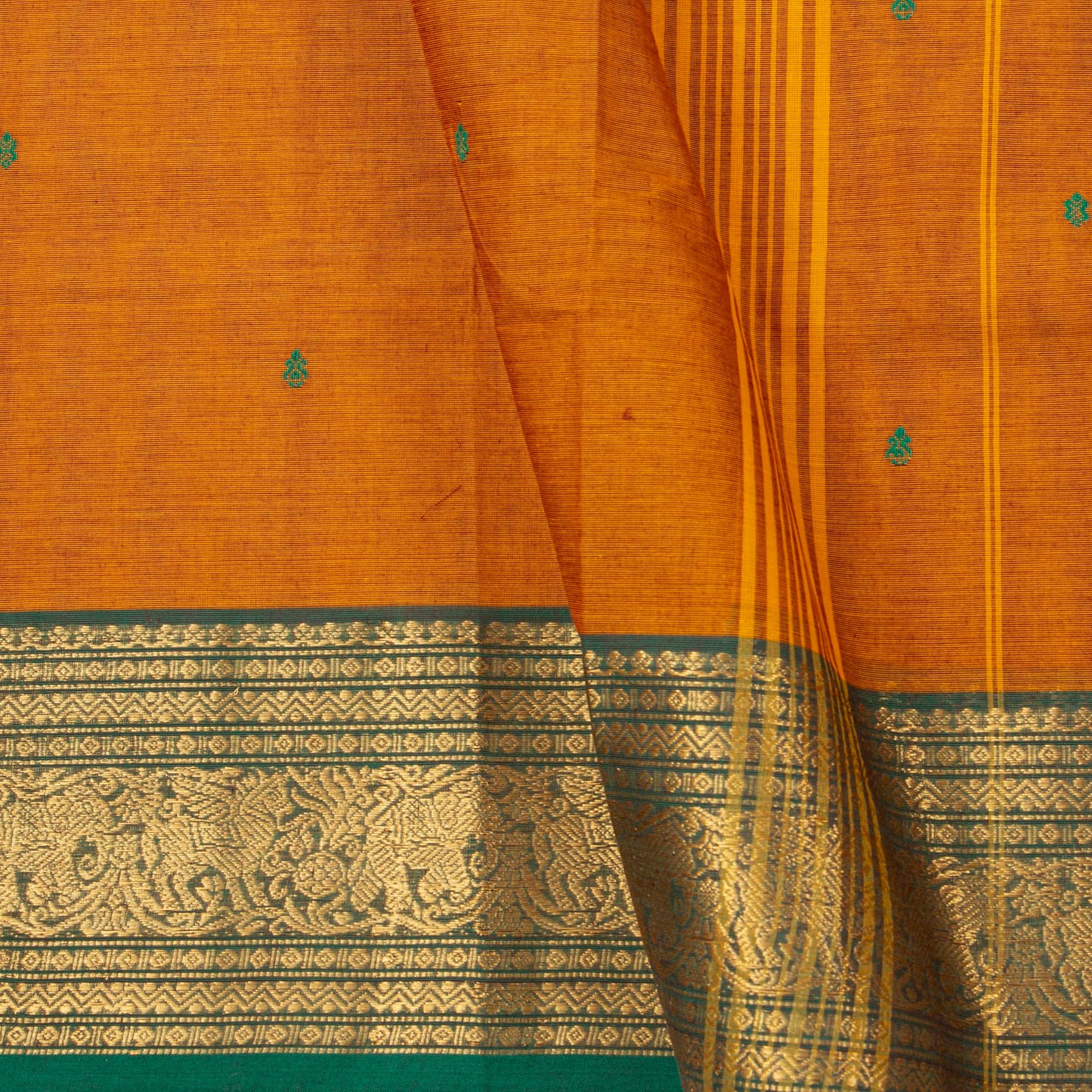 Rust And Green Kanchi Cotton Saree For Festive Wear PV MM KC 852
