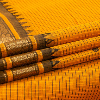 Yellow And Black Kanchi Cotton Saree With Zari Border For Festive Wear PV MM KC 628