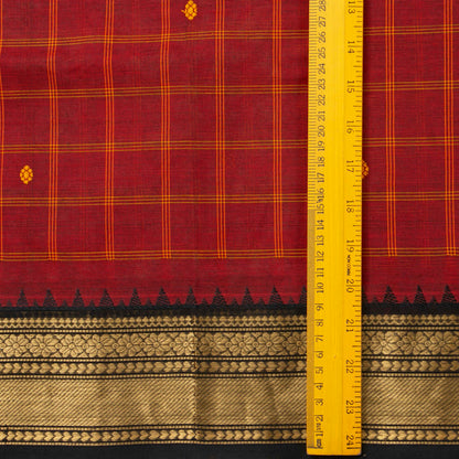Maroon And Black Kanchi Cotton Saree With Zari Border For Festive Wear PV MM KC 640