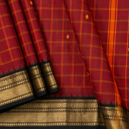 Maroon And Black Kanchi Cotton Saree With Zari Border For Festive Wear PV MM KC 640
