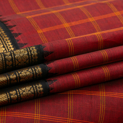 Maroon And Black Kanchi Cotton Saree With Zari Border For Festive Wear PV MM KC 640