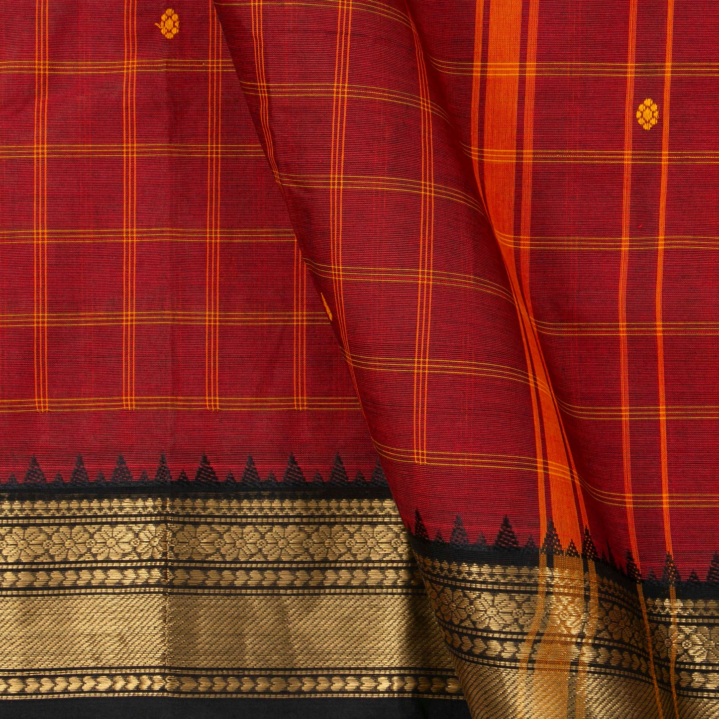 Maroon And Black Kanchi Cotton Saree With Zari Border For Festive Wear PV MM KC 640