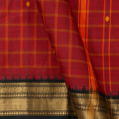 Maroon And Black Kanchi Cotton Saree With Zari Border For Festive Wear PV MM KC 640