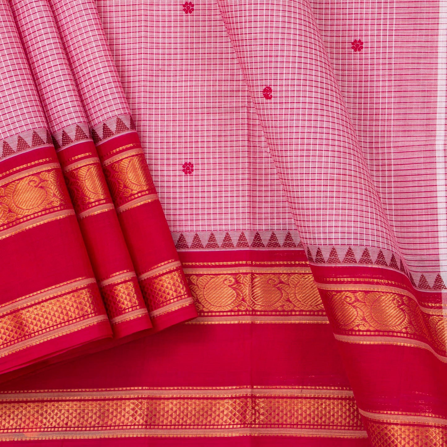 Pink Kanchi Cotton Saree With Zari Border For Festive Wear PV MM KC 638