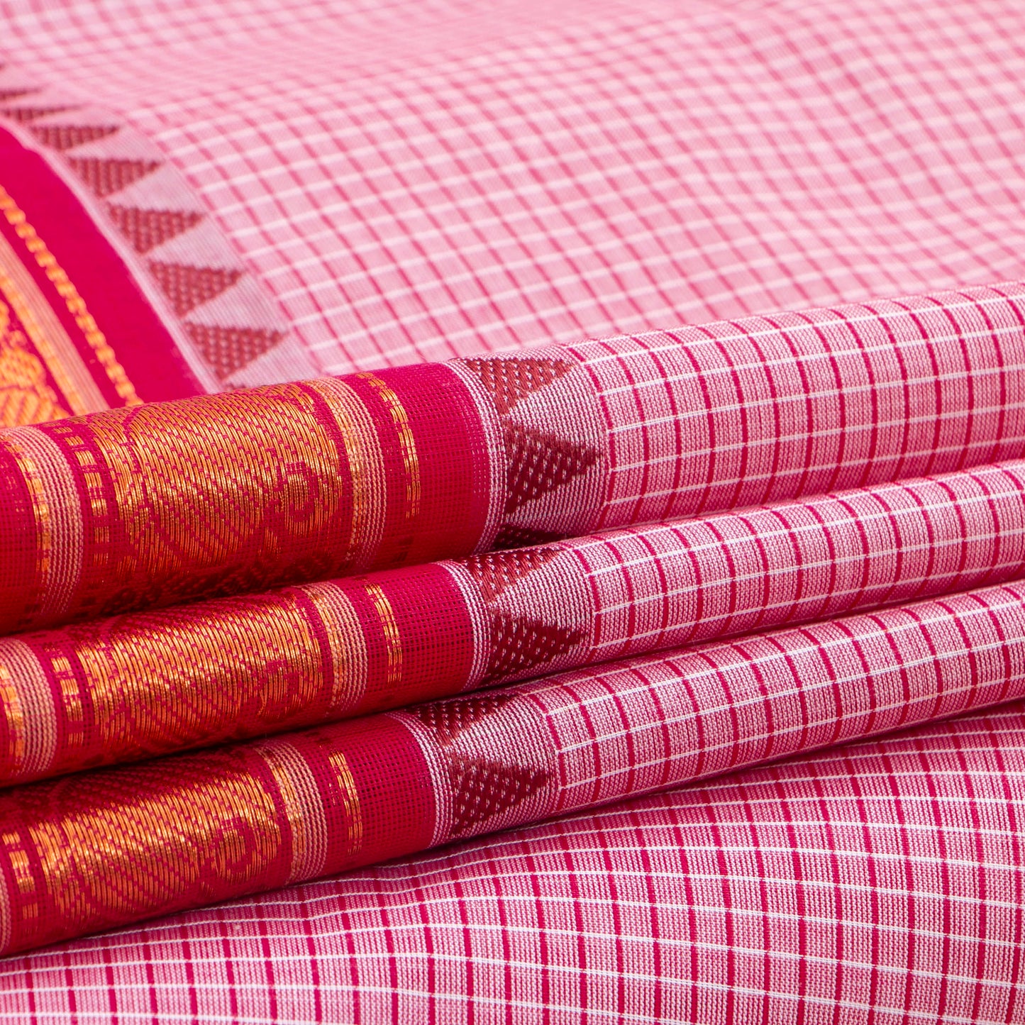 Pink Kanchi Cotton Saree With Zari Border For Festive Wear PV MM KC 638