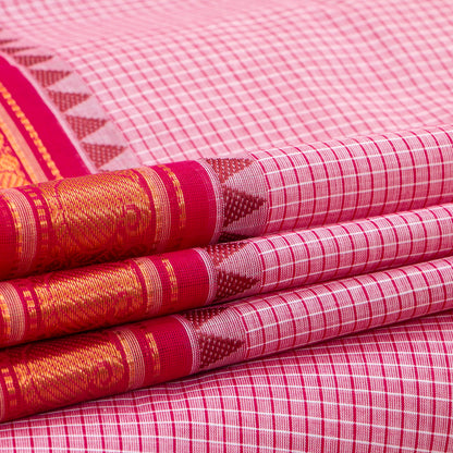 Pink Kanchi Cotton Saree With Zari Border For Festive Wear PV MM KC 638