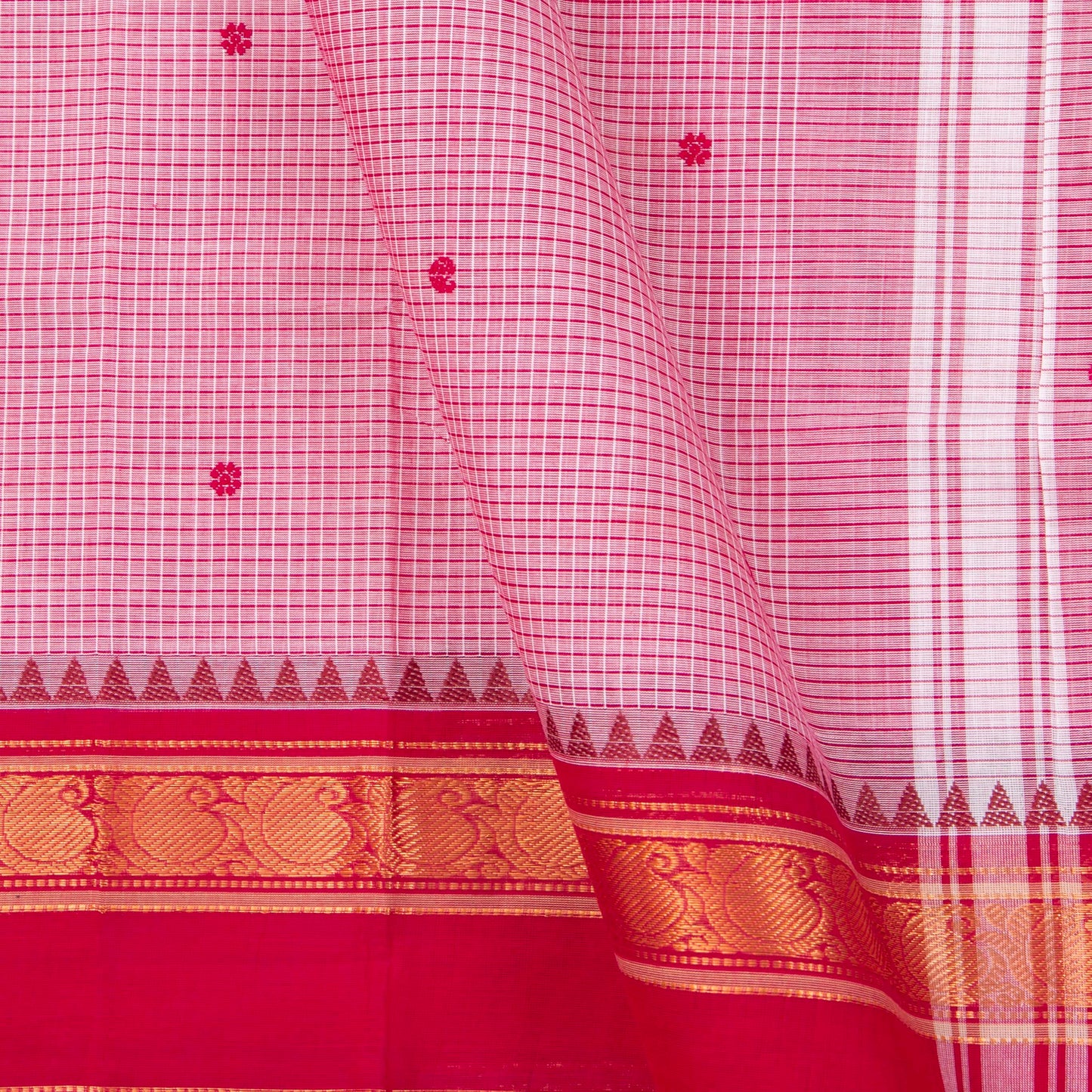 Pink Kanchi Cotton Saree With Zari Border For Festive Wear PV MM KC 638
