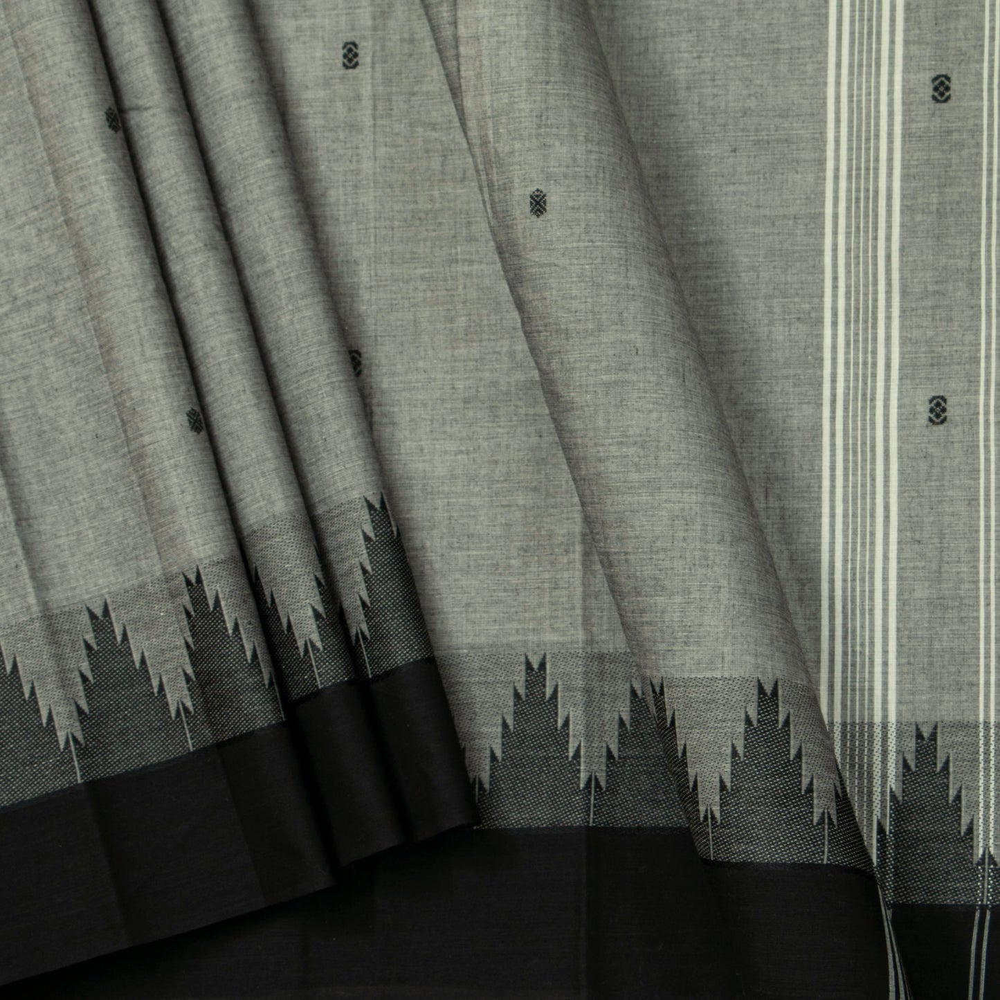 Grey And Black Kanchi Cotton Saree For Festive Wear PV MM KC 812