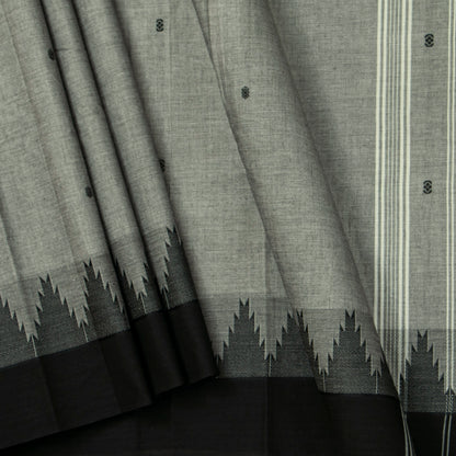 Grey And Black Kanchi Cotton Saree For Festive Wear PV MM KC 812