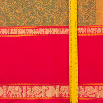 Mustard And Pink Vanasingaram Kanchi Cotton Saree For Festive Wear PV MM KC 666