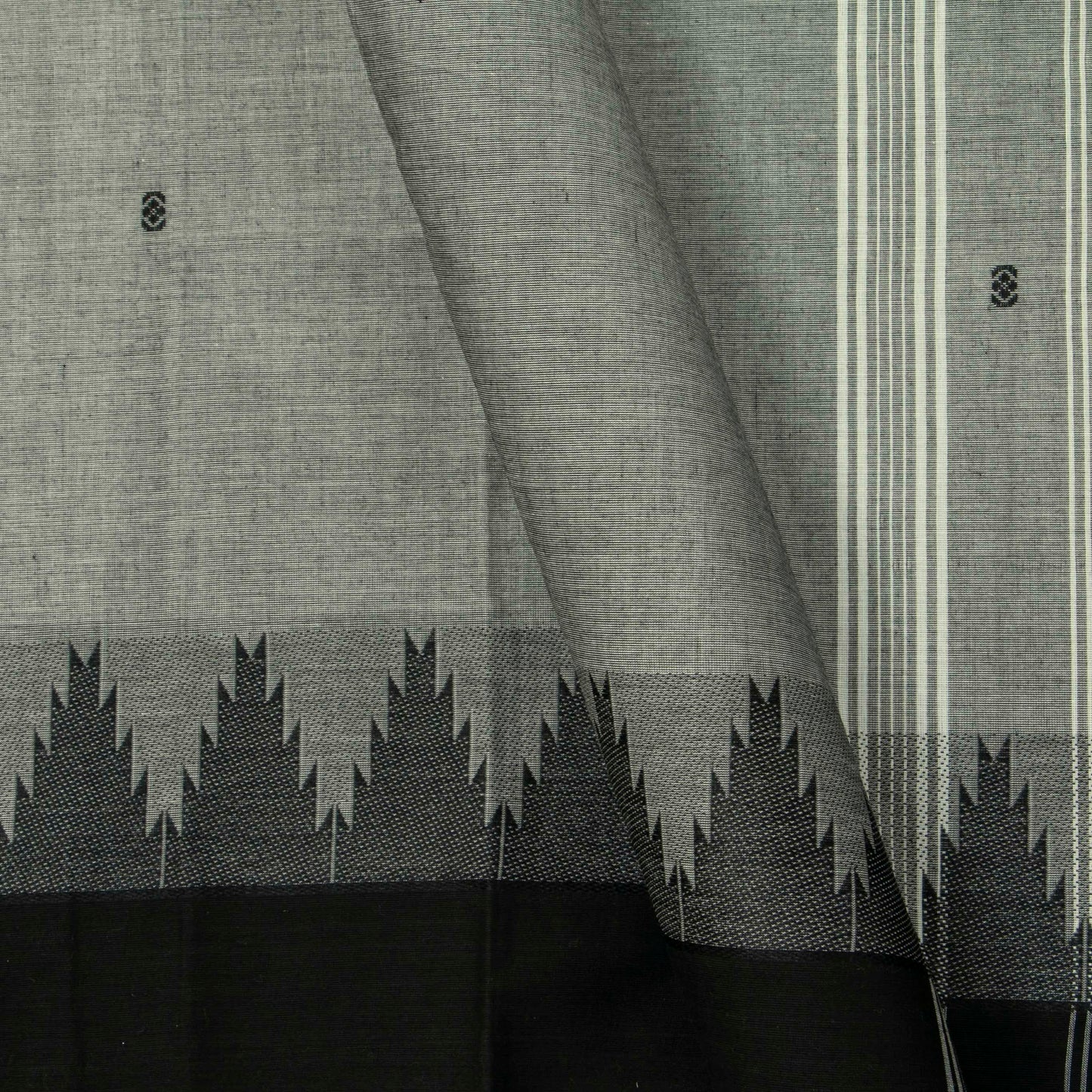 Grey And Black Kanchi Cotton Saree For Festive Wear PV MM KC 812