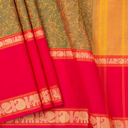 Mustard And Pink Vanasingaram Kanchi Cotton Saree For Festive Wear PV MM KC 666