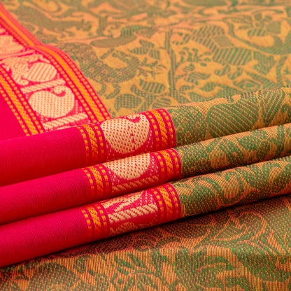 Mustard And Pink Vanasingaram Kanchi Cotton Saree For Festive Wear PV MM KC 666