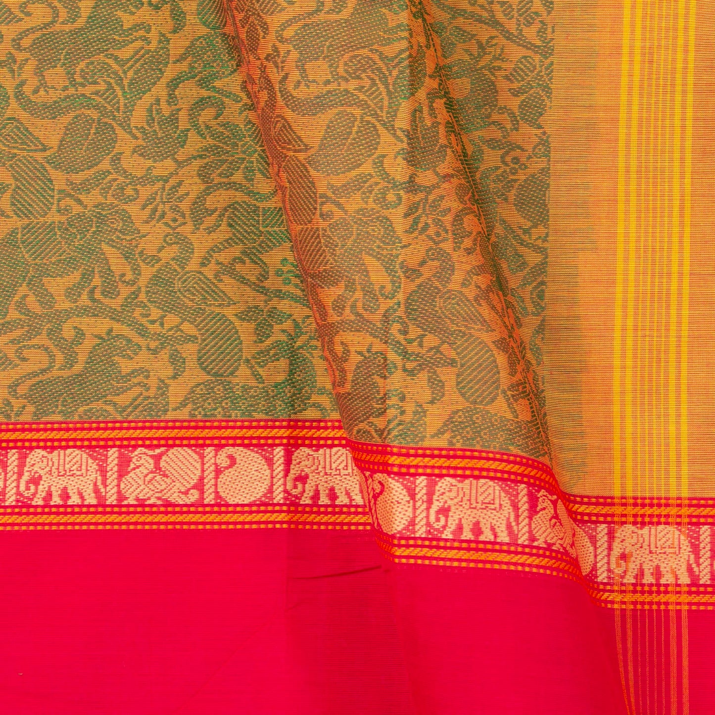 Mustard And Pink Vanasingaram Kanchi Cotton Saree For Festive Wear PV MM KC 666
