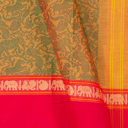 Mustard And Pink Vanasingaram Kanchi Cotton Saree For Festive Wear PV MM KC 666