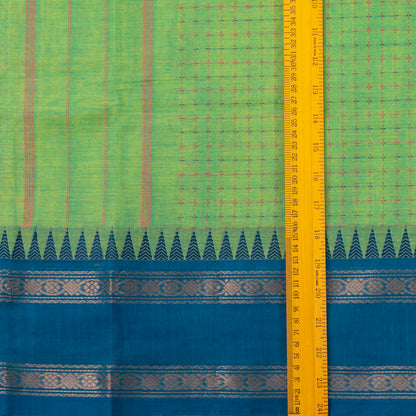 Green Kanchi Cotton Saree With Ganga Jamuna Temple Rettai Pettu Border PV MM KC 613