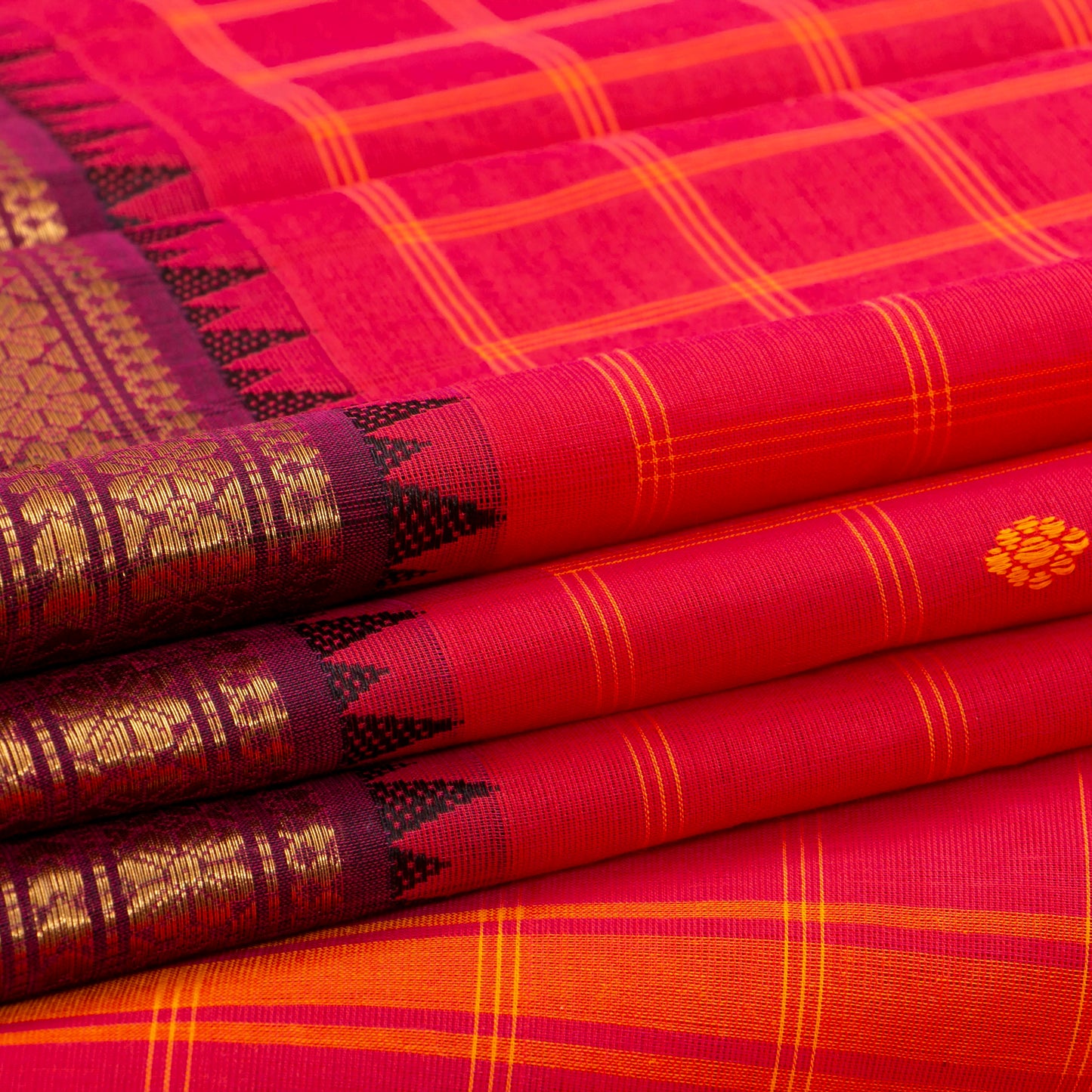 Pink And Wine Kanchi Cotton Saree With Zari Border For Festive Wear PV MM KC 641