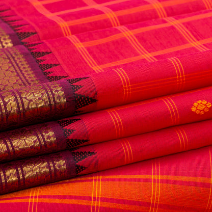 Pink And Wine Kanchi Cotton Saree With Zari Border For Festive Wear PV MM KC 641