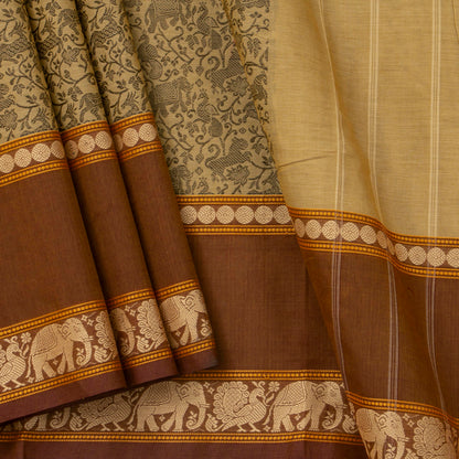 Beige And Brown Vanasingaram Kanchi Cotton Saree For Festive Wear PV MM KC 672