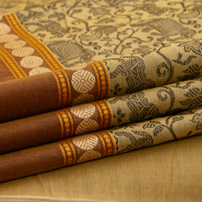 Beige And Brown Vanasingaram Kanchi Cotton Saree For Festive Wear PV MM KC 672