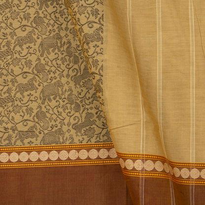 Beige And Brown Vanasingaram Kanchi Cotton Saree For Festive Wear PV MM KC 672