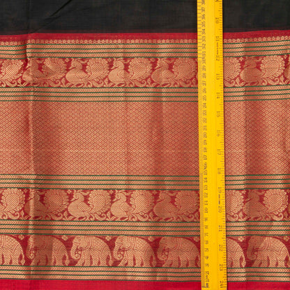 Black And Red Kanchi Cotton Saree With Long Zari Border For Festive Wear PV MM KC 383