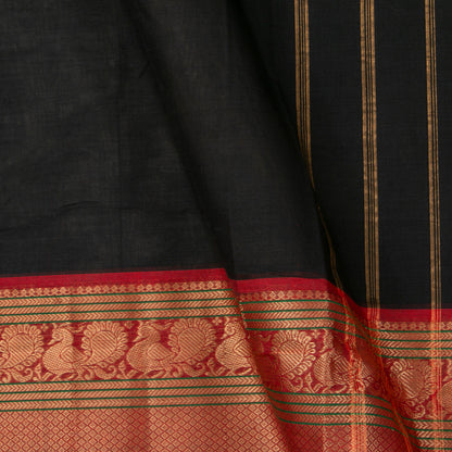 Black And Red Kanchi Cotton Saree With Long Zari Border For Festive Wear PV MM KC 383