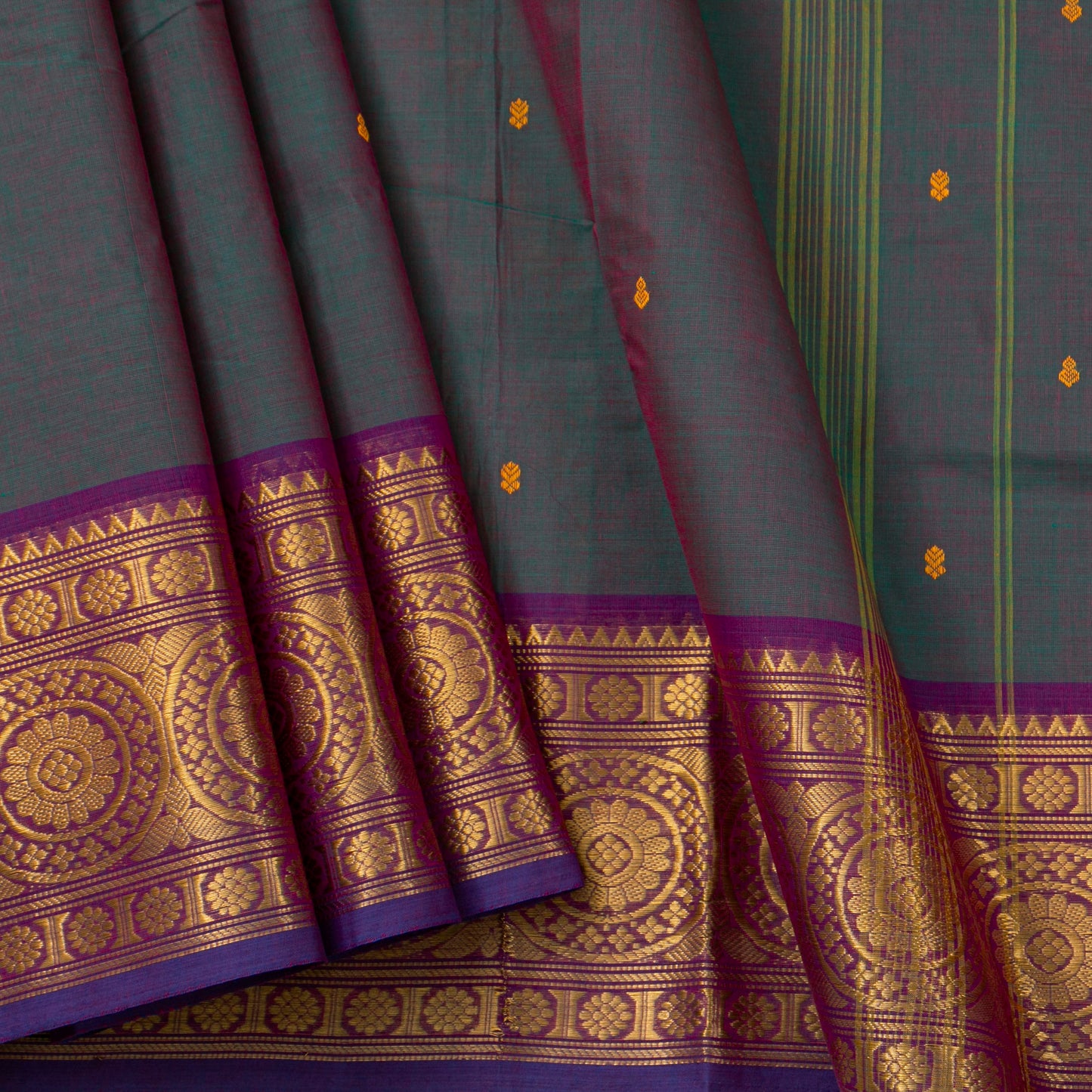 Blue And Purple Kanchi Cotton Saree For Festive Wear PV MM KC 909