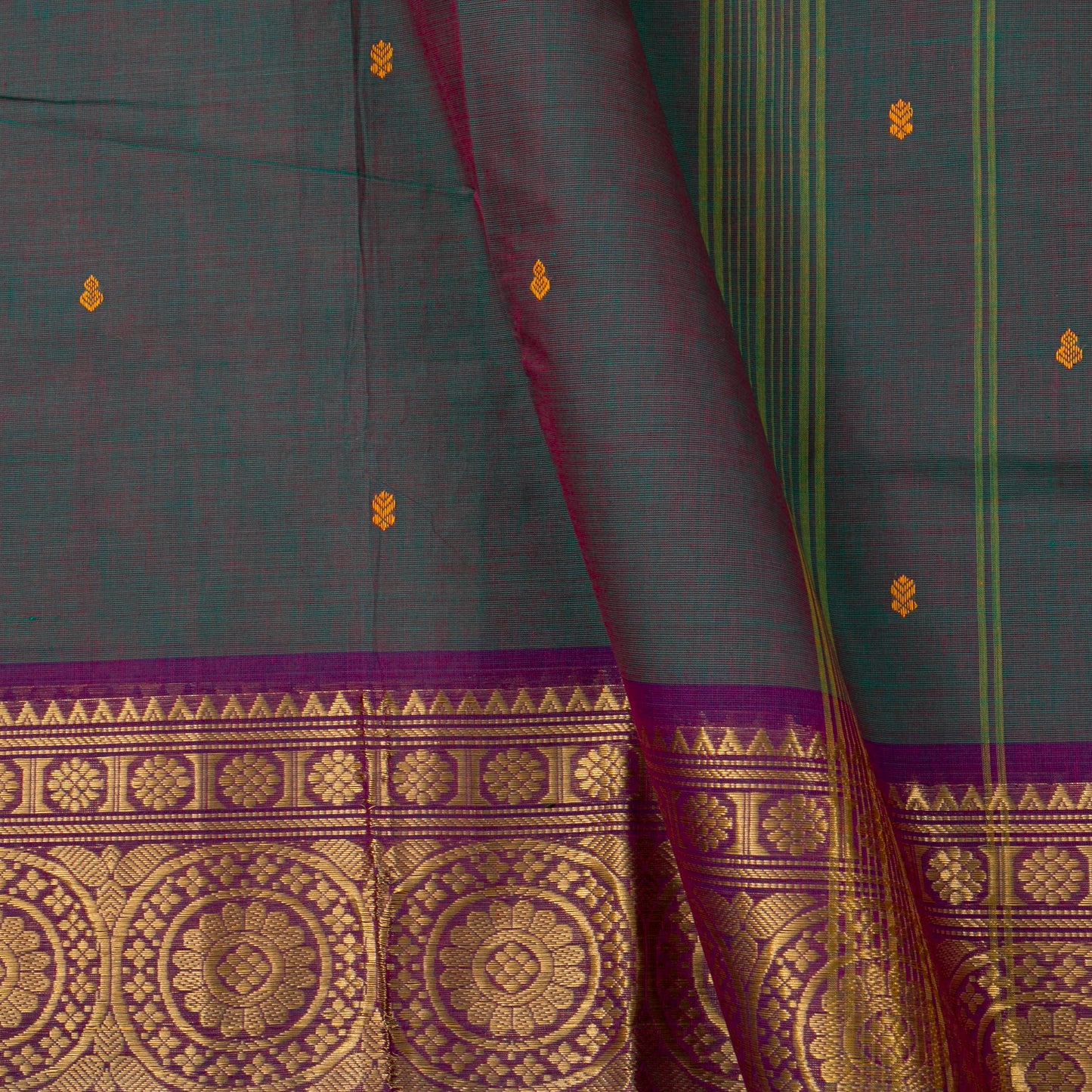 Blue And Purple Kanchi Cotton Saree For Festive Wear PV MM KC 909