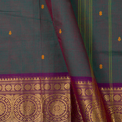 Blue And Purple Kanchi Cotton Saree For Festive Wear PV MM KC 909