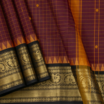 Maroon And Black Kanchi Cotton Saree For Festive Wear PV MM KC 658